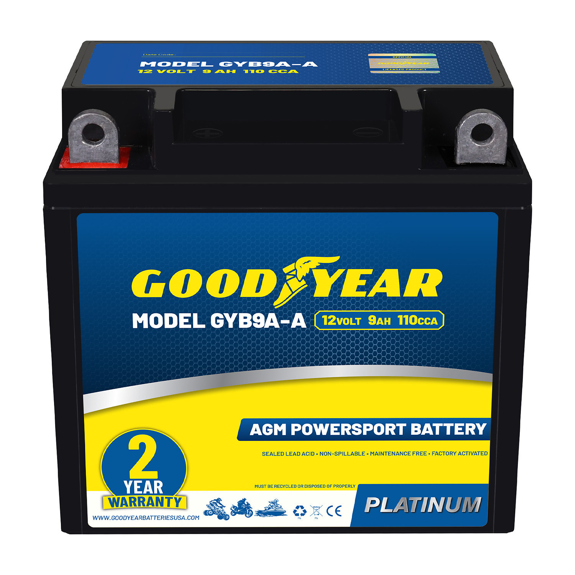 Goodyear 12V 9Ah, 110 CCA, Rechargeable High-Performance Maintenance-Free SLA AGM Battery — Model# GY4140772